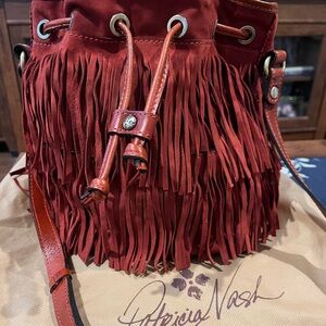 Patricia Nash Burgundy Bronte Fringe Crossbody Bag with Dust Bag - Boho, Leather